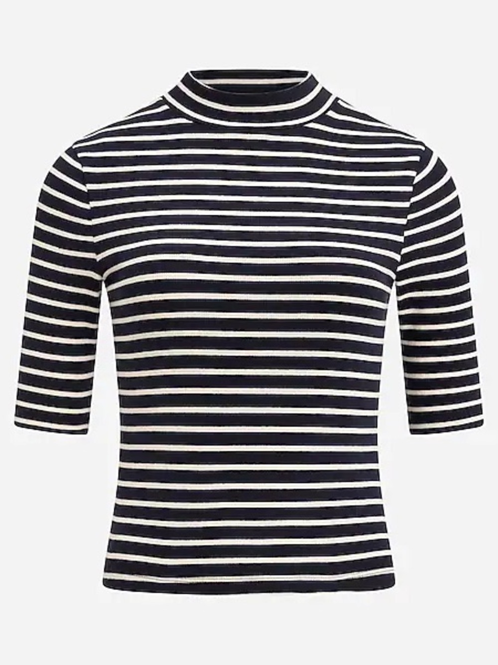Express Striped Ribbed Mock Neck Elbow Sleeve Tee - Picture 3 of 6